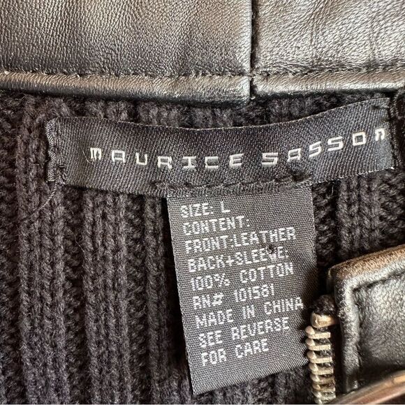 Maurice Sassoon,black cotton/leather zip sweater, size large - Picture 9 of 15
